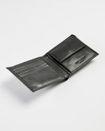 Leather Bi Fold Wallet with Coin Pocket - Black