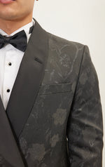 Double Breasted Floral Jacquard Tuxedo - Black