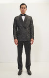 Double Breasted Floral Jacquard Tuxedo - Black