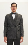 Double Breasted Floral Jacquard Tuxedo - Black