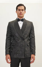 Double Breasted Floral Jacquard Tuxedo - Black