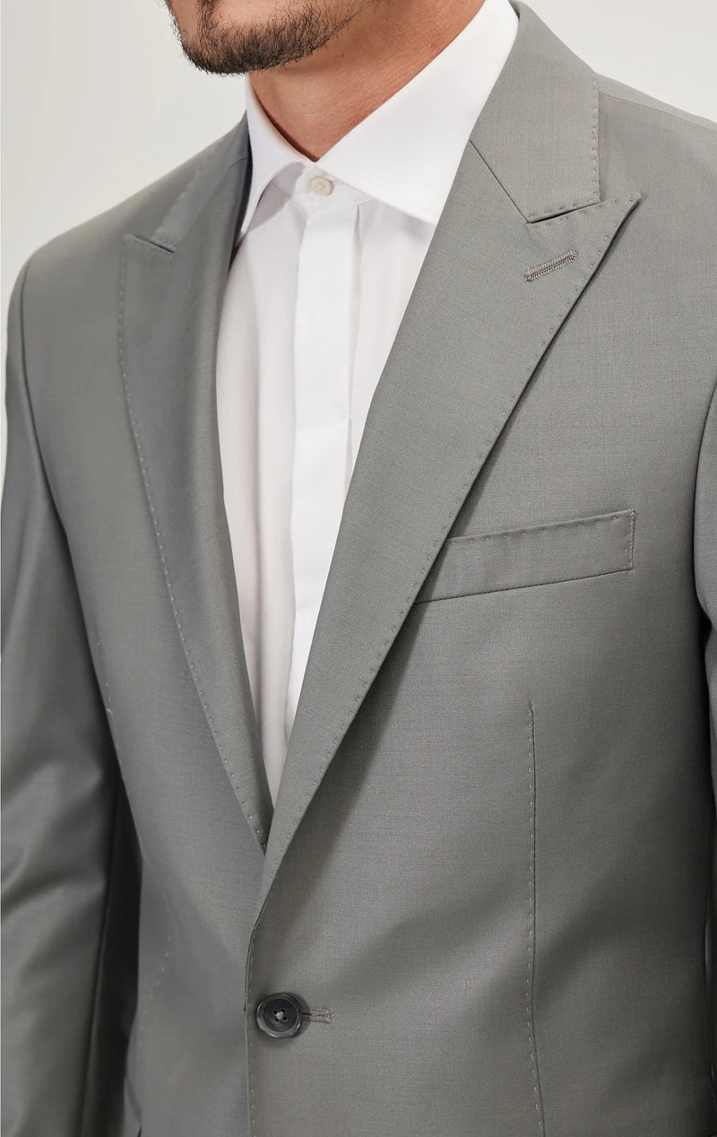 Single Breasted Peak Merino Suit - Dark Grey