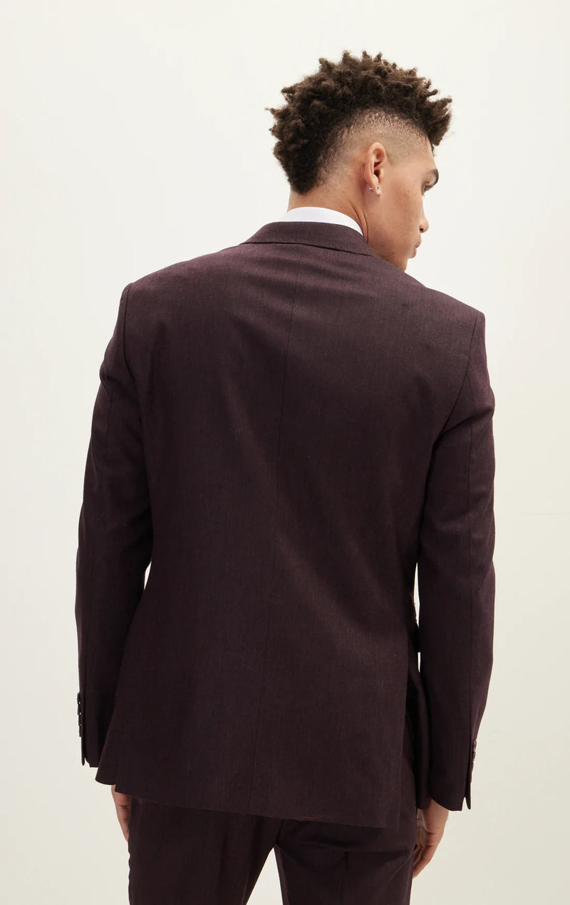Merino Wool Double Breasted Peak Suit - Dark Burgundy