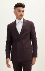 Merino Wool Double Breasted Peak Suit - Dark Burgundy