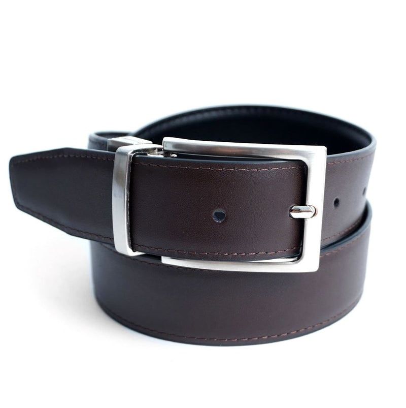 Reversible Leather Belt with Rotated Buckle- Black/Brown