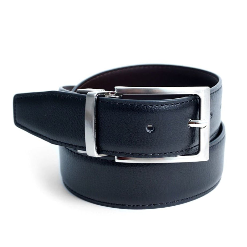 Reversible Leather Belt with Rotated Buckle- Black/Brown