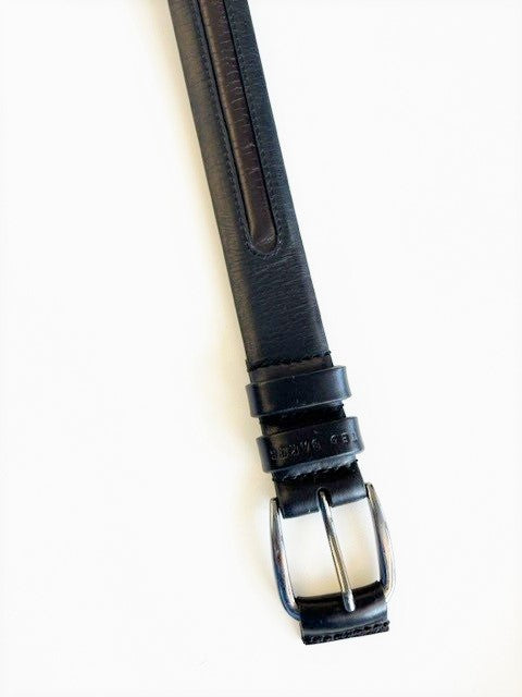 Piping Detail Leather Belt - Black