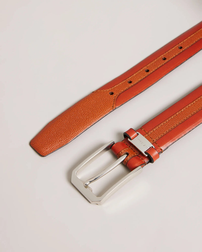 Mixed Texture Leather Belt - Tan