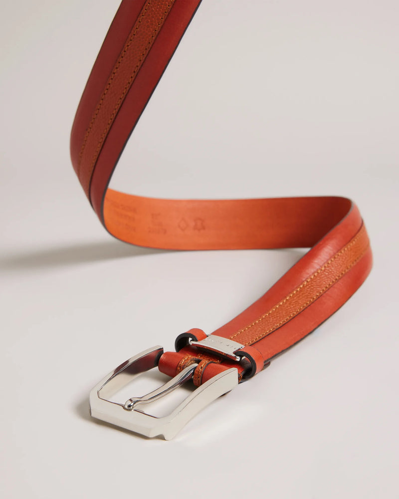 Mixed Texture Leather Belt - Tan