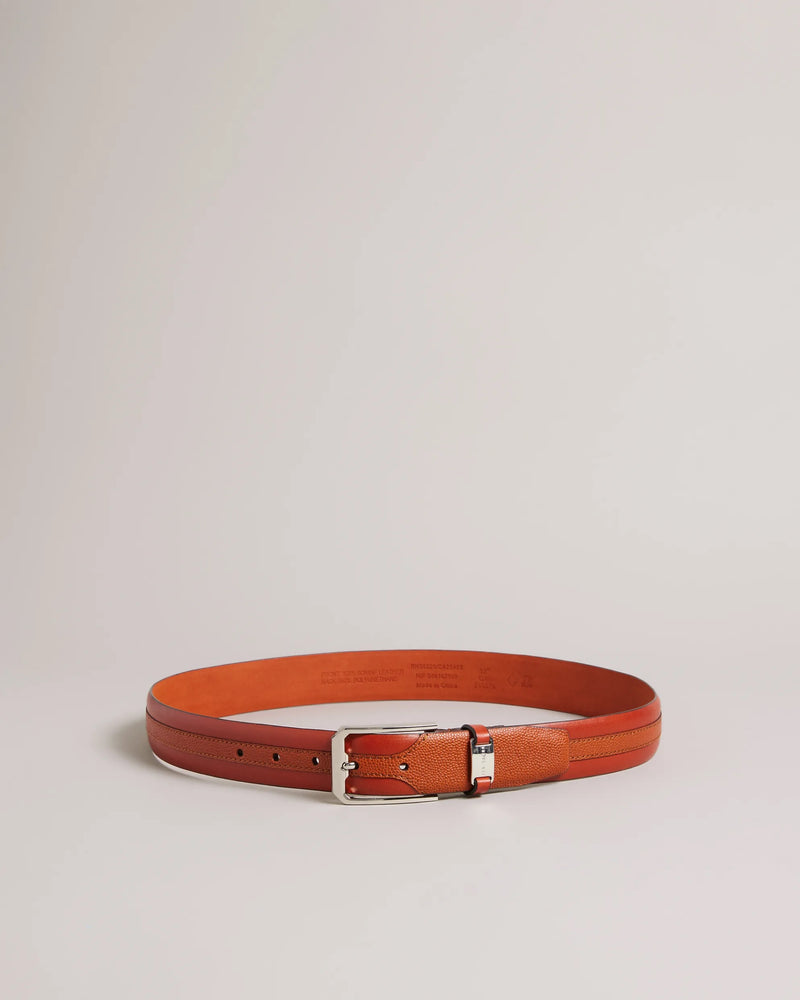 Mixed Texture Leather Belt - Tan