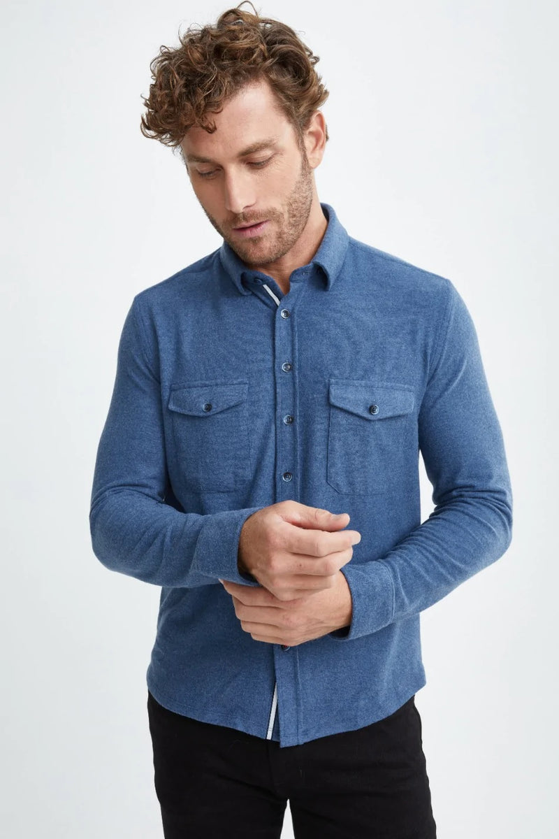 Jersey Fleece Knit Shirt - Denim Blue