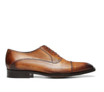 Burnished Leather Cap-Toe Oxfords - Cognac