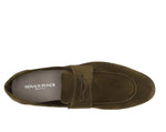 Tonal Stitch Suede Loafers - Dark Green