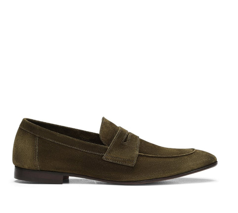 Tonal Stitch Suede Loafers - Dark Green