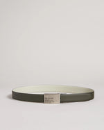 Reversible Plate Leather Belt - Khaki