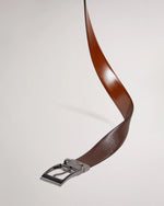 Cross Hatch Leather Reversible Belt - Chocolate Brown