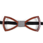 Wooden Bowtie With Houndstooth Band