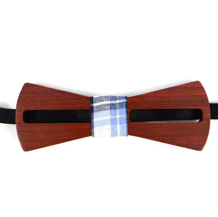 Wooden Bowtie With Plaid Band